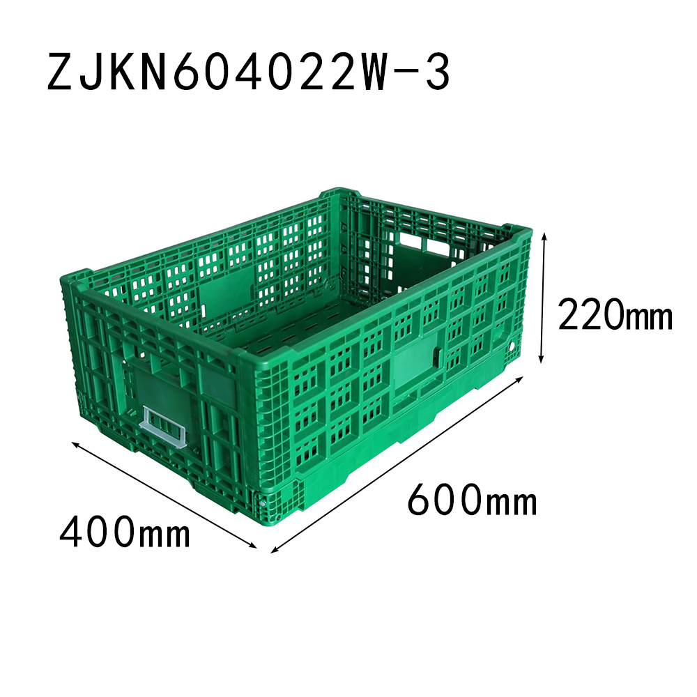 ZJKN604022W-3 farm use PP material vented type plastic collapsible  crate for fruit and vegetable