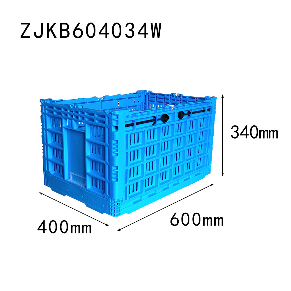 ZJKB604034W fruit use PP material vented type plastic collapsible  crate in blue color