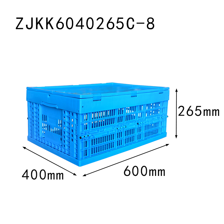 ZJKK6040265C-8 fruit use PP material vented type plastic collapsible  crate with lid