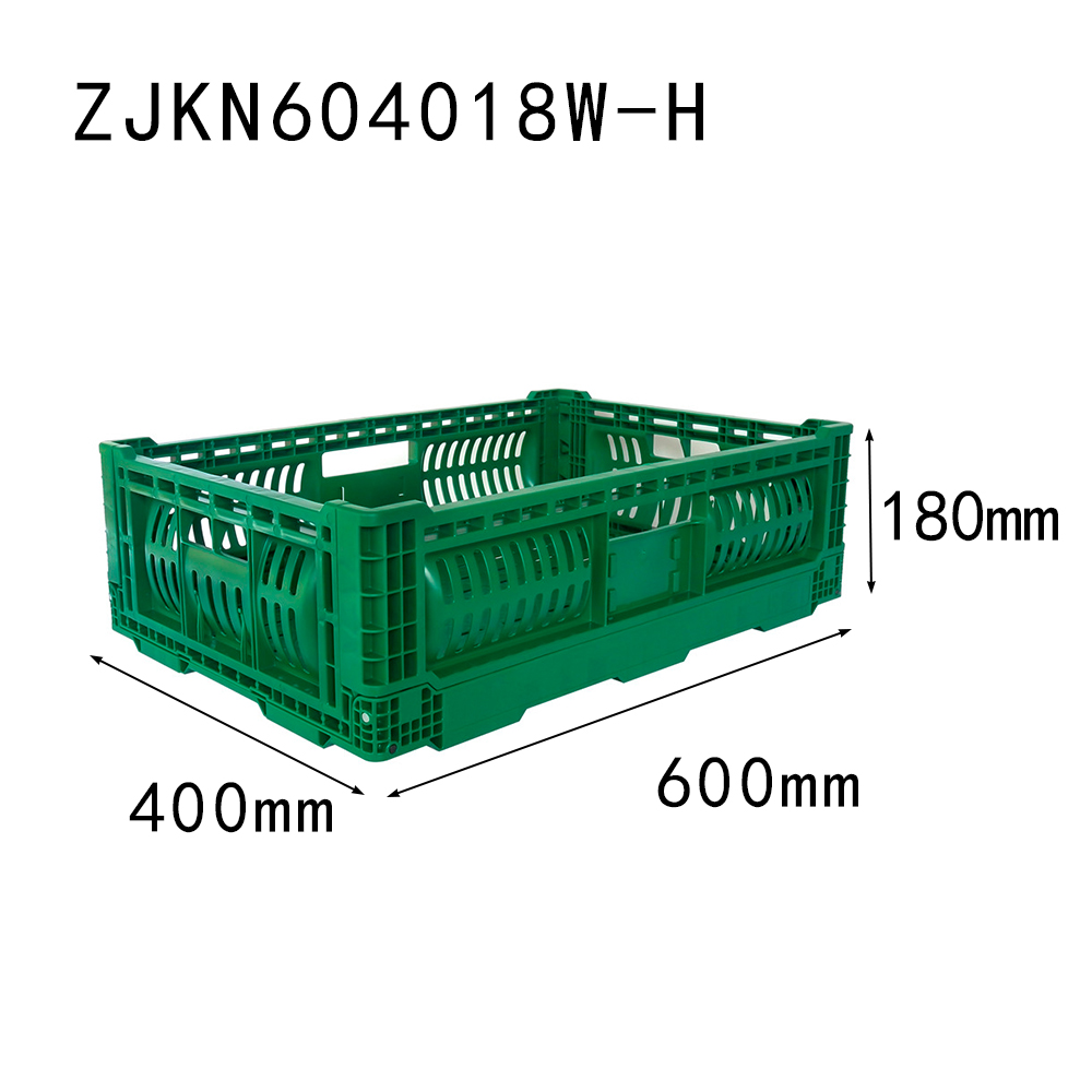 ZJKN604018W-H 600*400*180 mm fruit use PP material vented type plastic collapsible  crate for fruit
