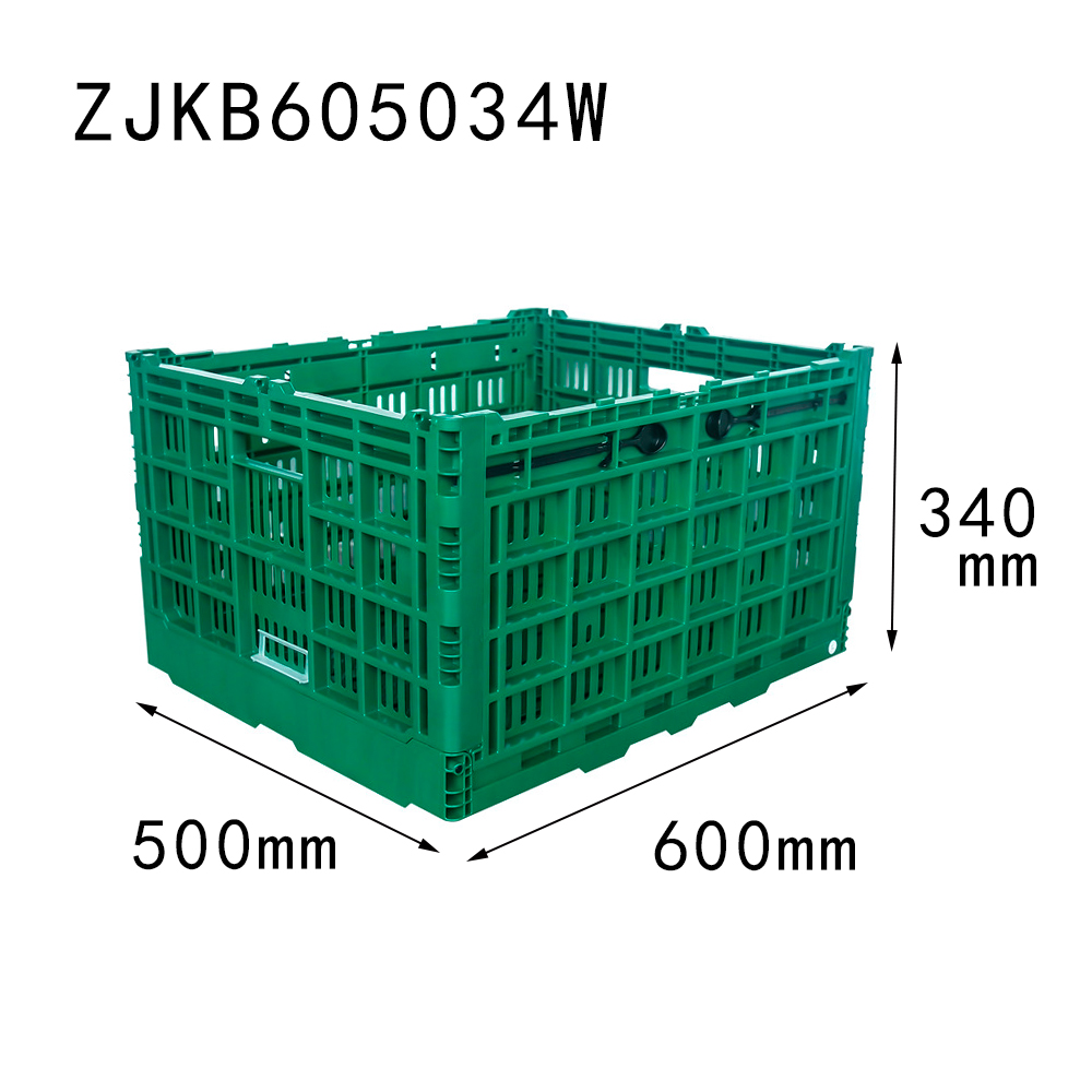 ZJKB605034W farm use vented type 600x500x340 mm plastic collapsible  crate for fruit and vegetable