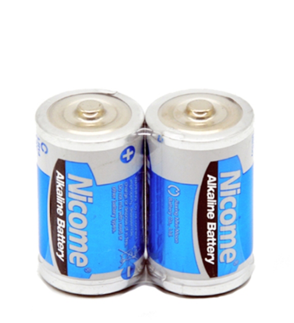 LR14 C alkaline battery in two-piece shrink packaging for bulk distribution planning